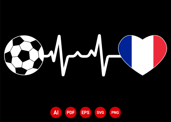 France Flag Football Soccer Heartbeat Graphics & T-Shirt Designs